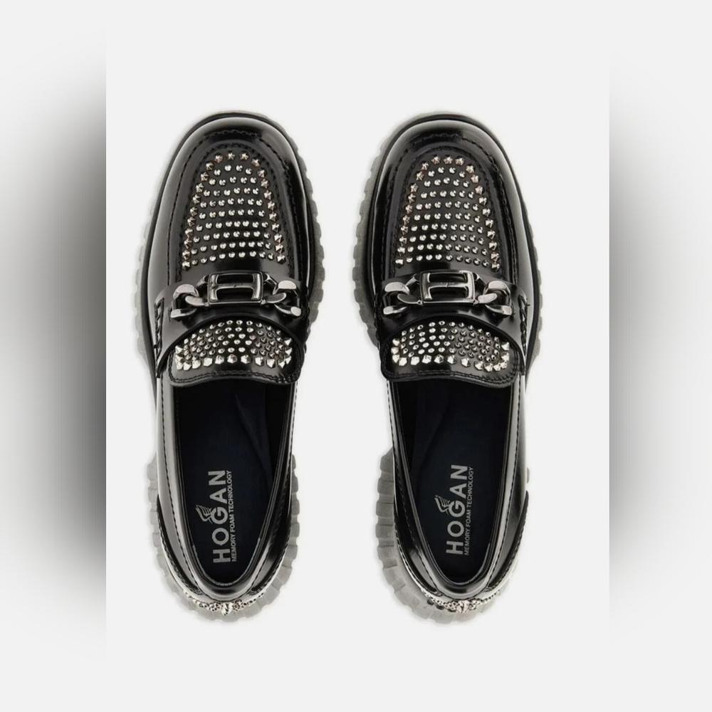 Hogan Black Studded Loafers for Women